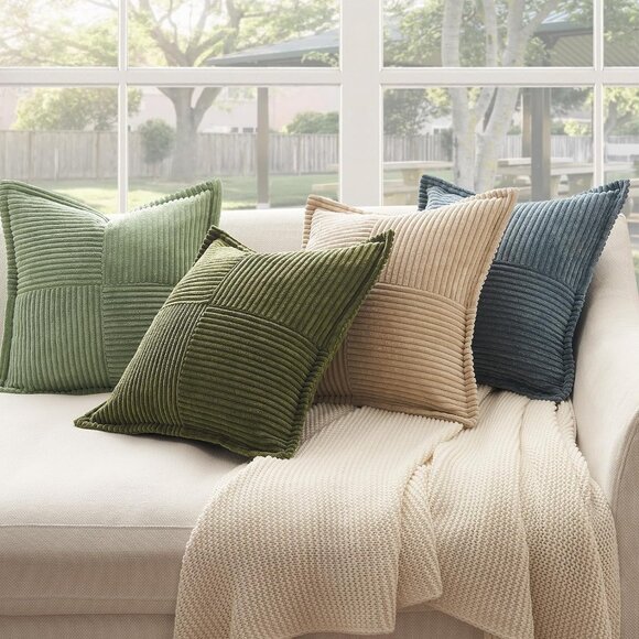 Throw Pillow Green Covers with Tassels Fringe Neutral Farmhouse Set Of 2 20x20 - Picture 7 of 9